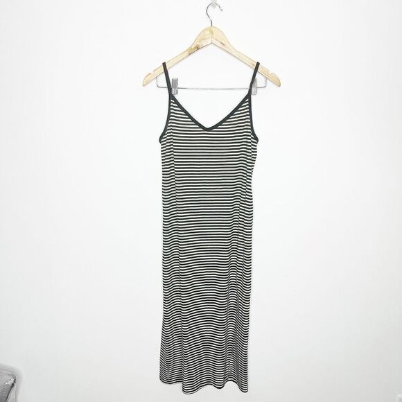 n:PHILANTHROPY STRIPED Tank midi DRESS black white cotton womens large L - Picture 2 of 7